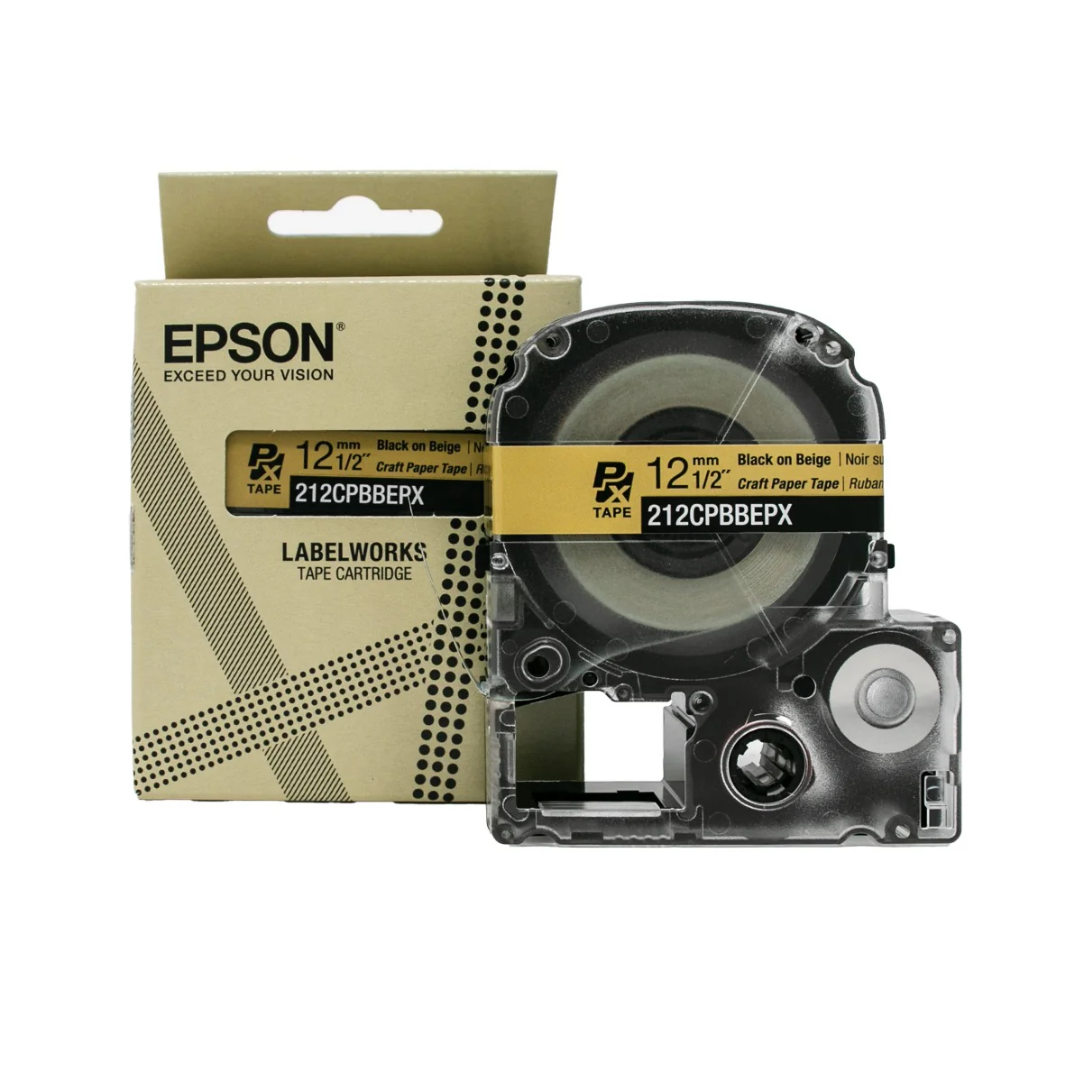 Epson LabelWorks PX 1/2" (12mm) X 16.5 FT Black on Beige Craft Paper Tape - 212CPBBEPX - Image 2