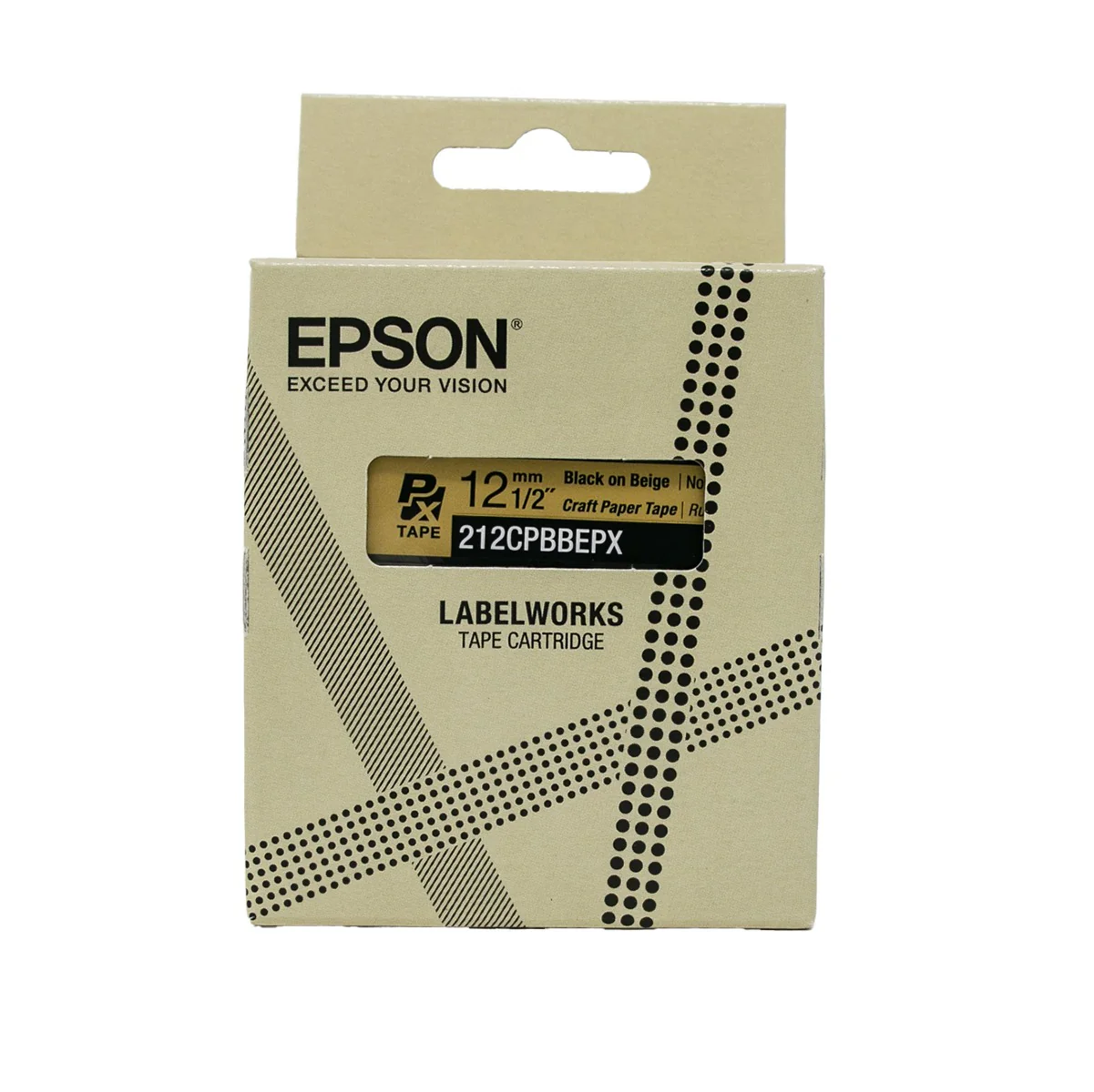 Epson LabelWorks PX 1/2" (12mm) X 16.5 FT Black on Beige Craft Paper Tape - 212CPBBEPX - Image 3