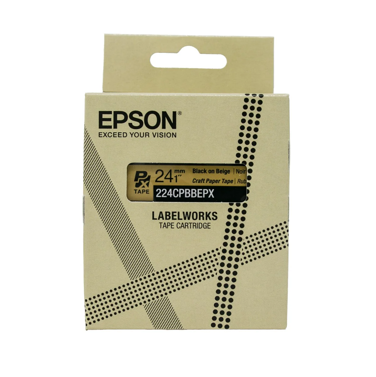 Epson LabelWorks PX 1" (24mm) X 16.5 FT Black on Beige Craft Paper Tape - 224CPBBEPX - Image 3