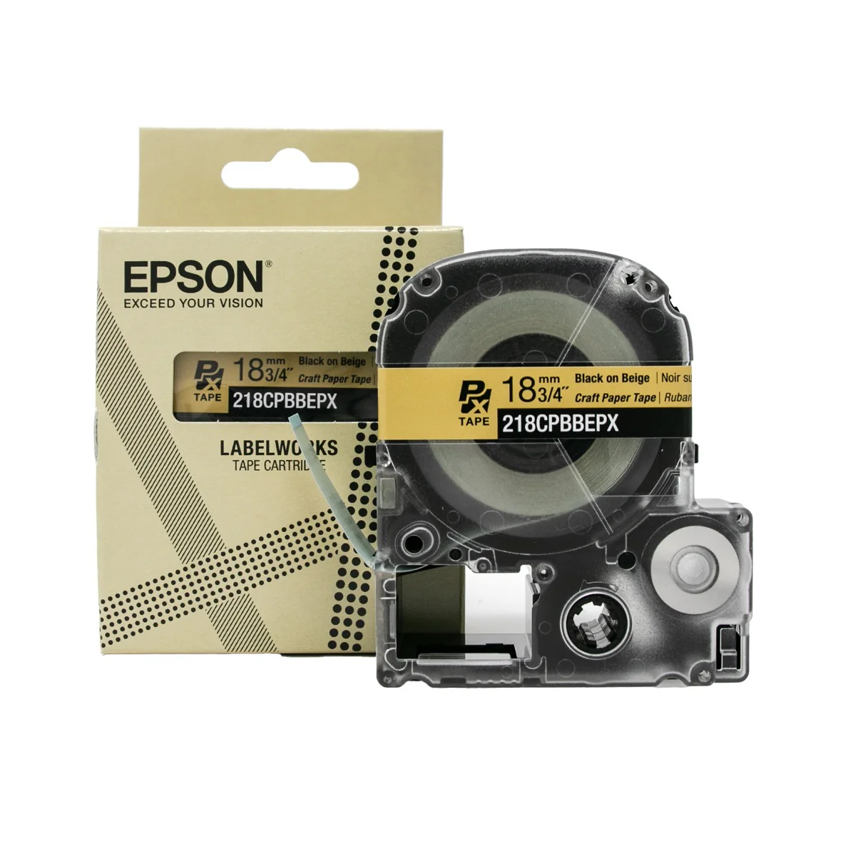 Epson LabelWorks PX 3/4" (18mm) X 16.5 FT Black on Beige Craft Paper Tape - 218CPBBEPX - Image 2