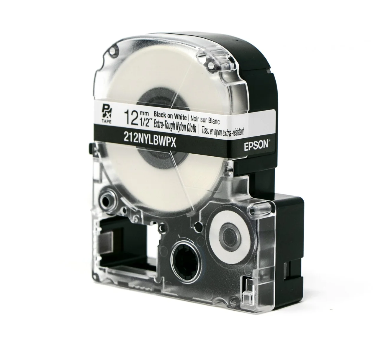 Epson LabelWorks PX Extra-Tough Nylon Cloth 1/2" x 19' Black on White Tape - 212NYLBWPX - Image 3