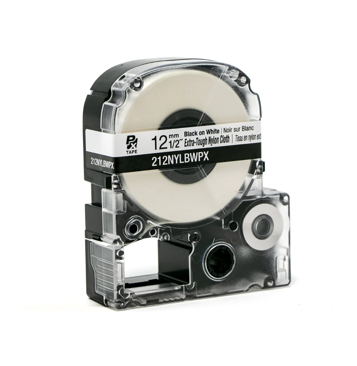 Epson LabelWorks PX Extra-Tough Nylon Cloth 1/2" x 19' Black on White Tape - 212NYLBWPX - Image 4