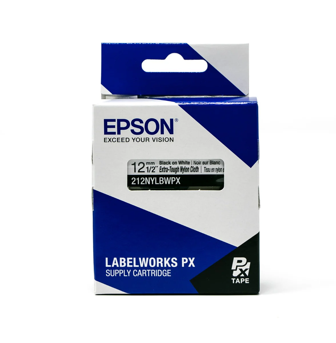 Epson LabelWorks PX Extra-Tough Nylon Cloth 1/2" x 19' Black on White Tape - 212NYLBWPX - Image 5