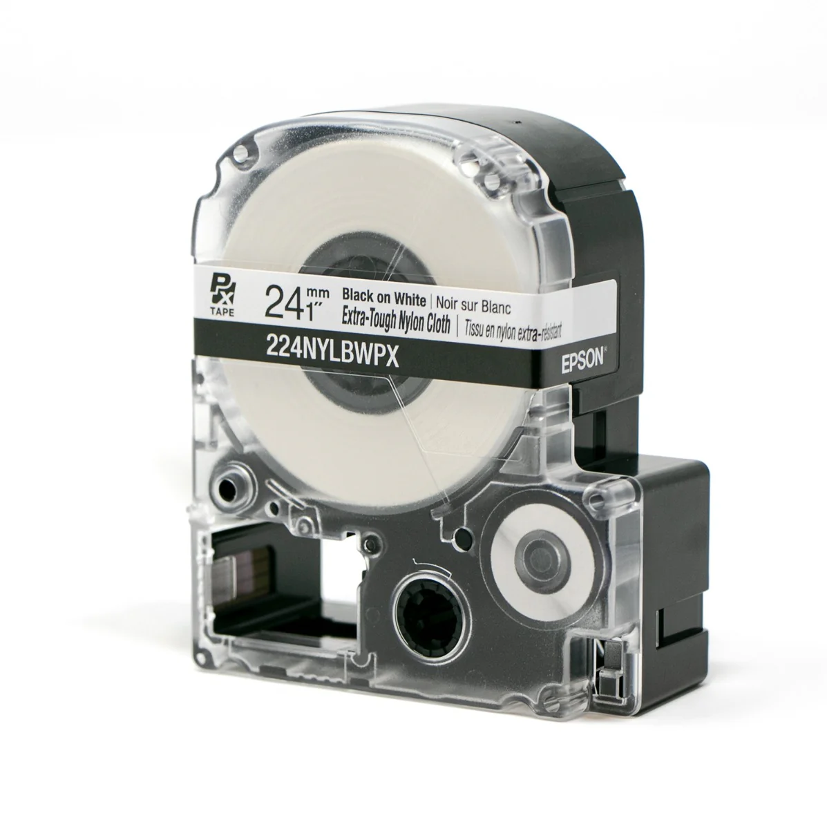 Epson LabelWorks PX Extra-Tough Nylon Cloth 1" x 19’ Black on White Tape - 224NYLBWPX - Image 3