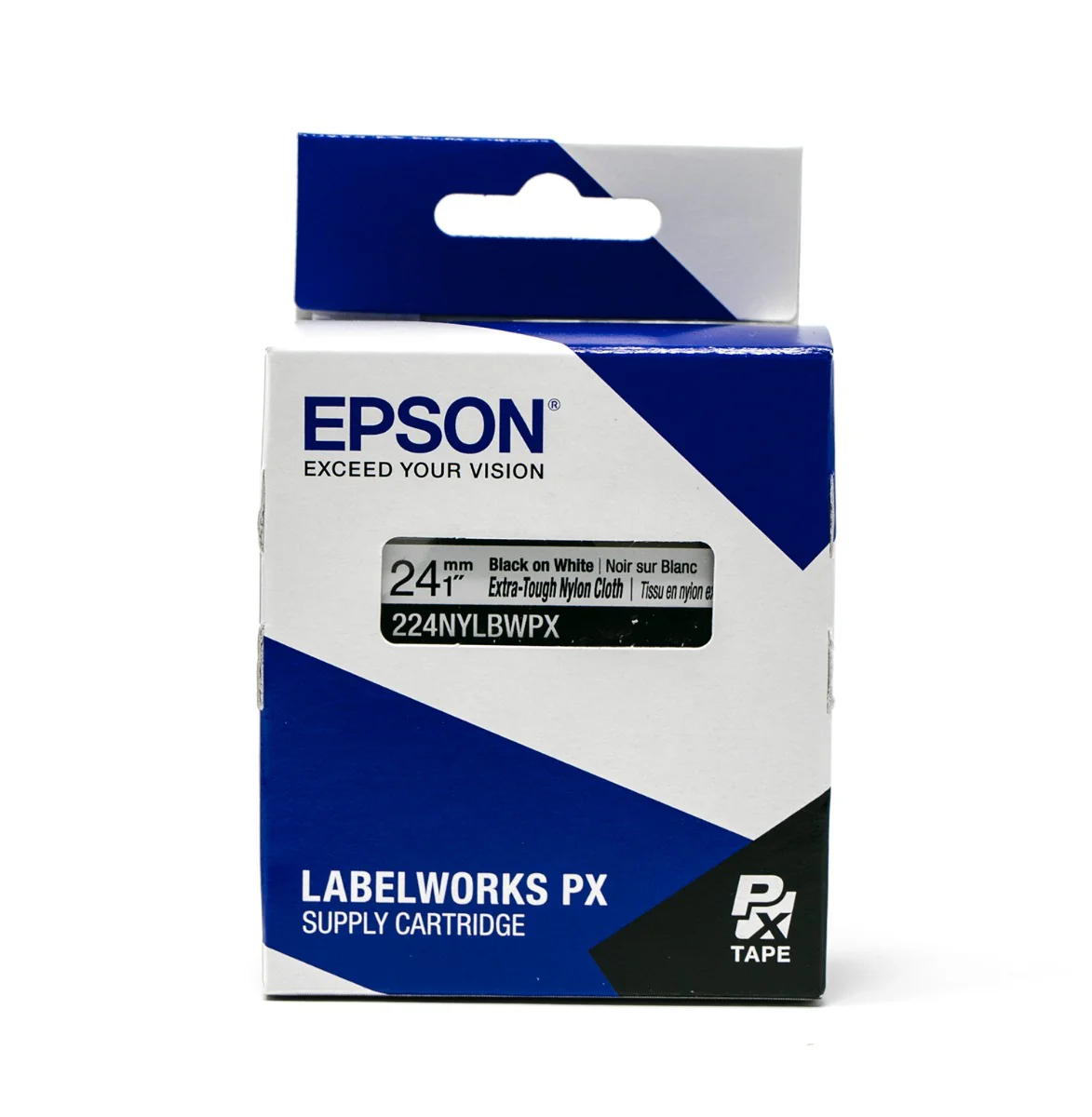Epson LabelWorks PX Extra-Tough Nylon Cloth 1" x 19’ Black on White Tape - 224NYLBWPX - Image 5