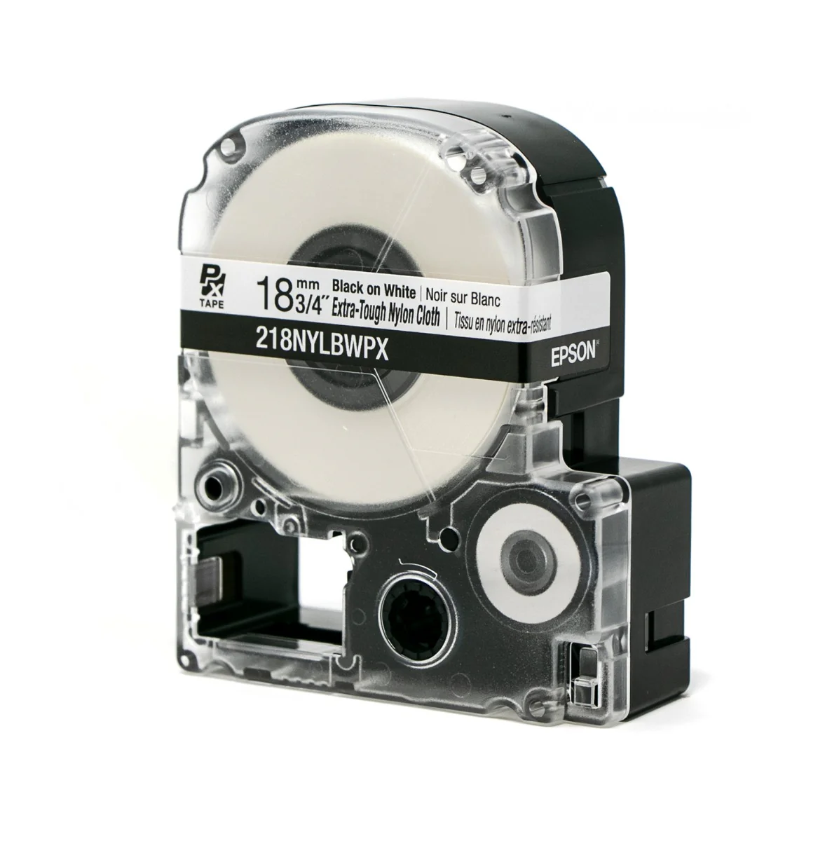 Epson LabelWorks PX Extra-Tough Nylon Cloth 3/4" x 19’ Black on White Tape - 218NYLBWPX - Image 3