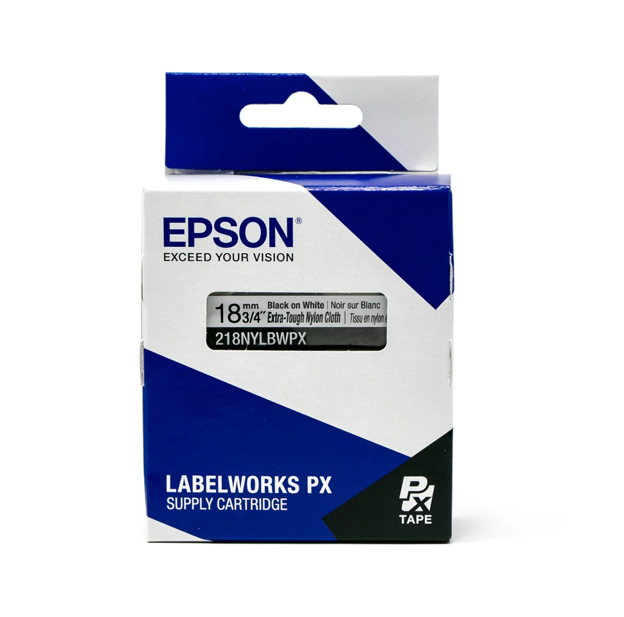 Epson LabelWorks PX Extra-Tough Nylon Cloth 3/4" x 19’ Black on White Tape - 218NYLBWPX - Image 5