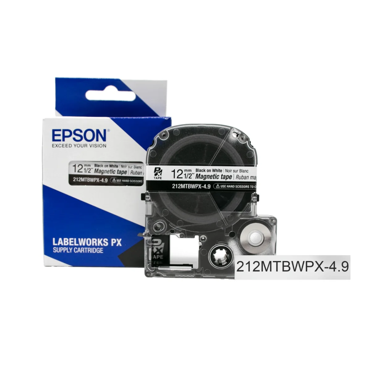 Epson LABELWORKS PX Magnetic 1/2" (12mm) x 4.9 ft Black on White Tape - 212MTBWPX-4.9 - Image 3