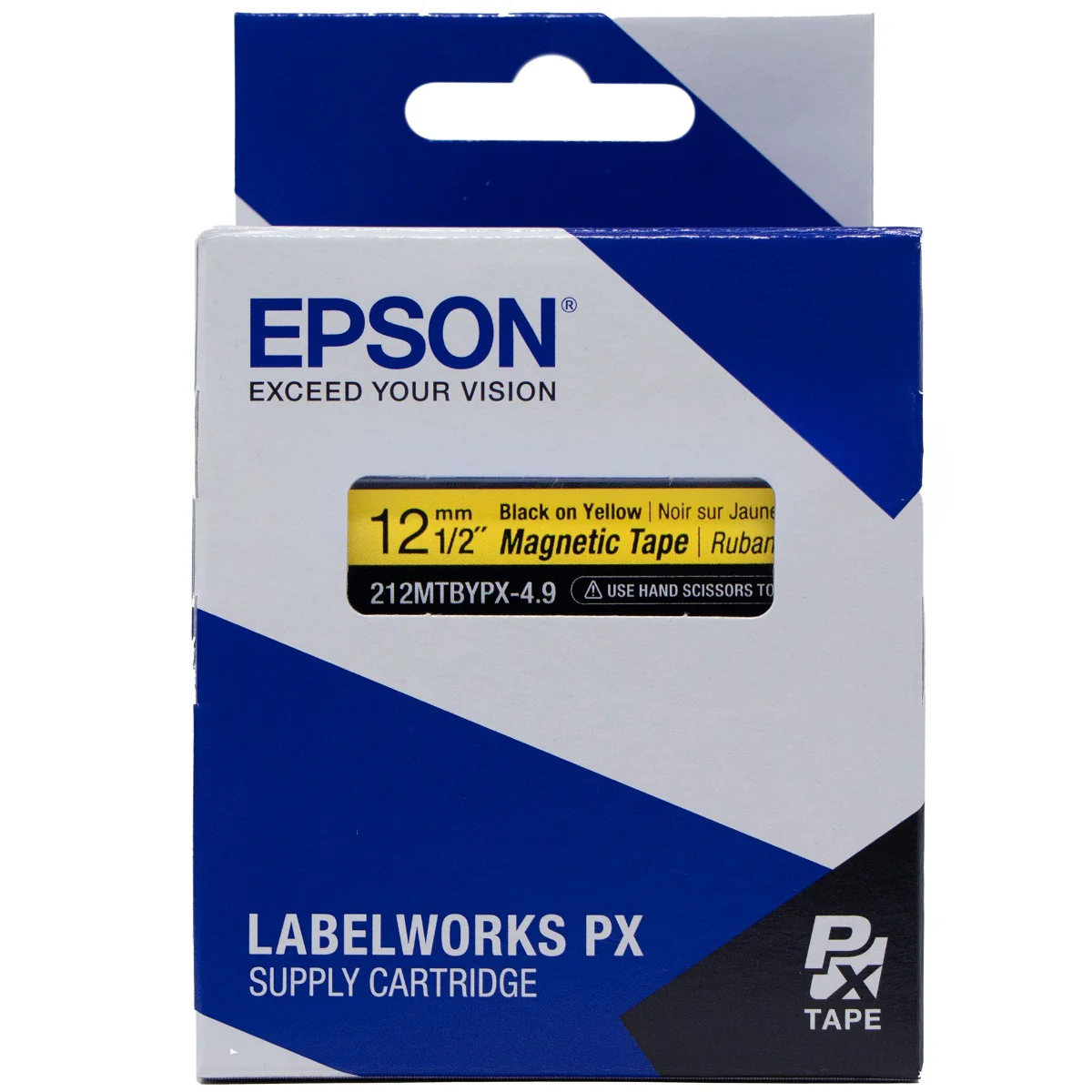 Epson LABELWORKS PX Magnetic 1/2" (12mm) x 4.9 ft Black on Yellow Tape - 212MTBYPX-4.9 - Image 5