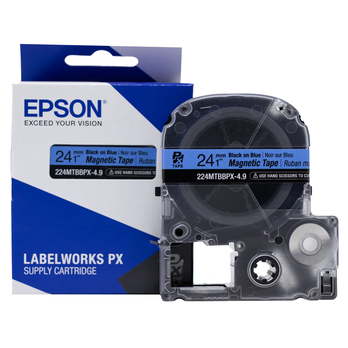 Epson LABELWORKS PX Magnetic 1" (24mm) x 4.9 ft Black on Blue Tape - 224MTBBPX-4.9 - Image 5