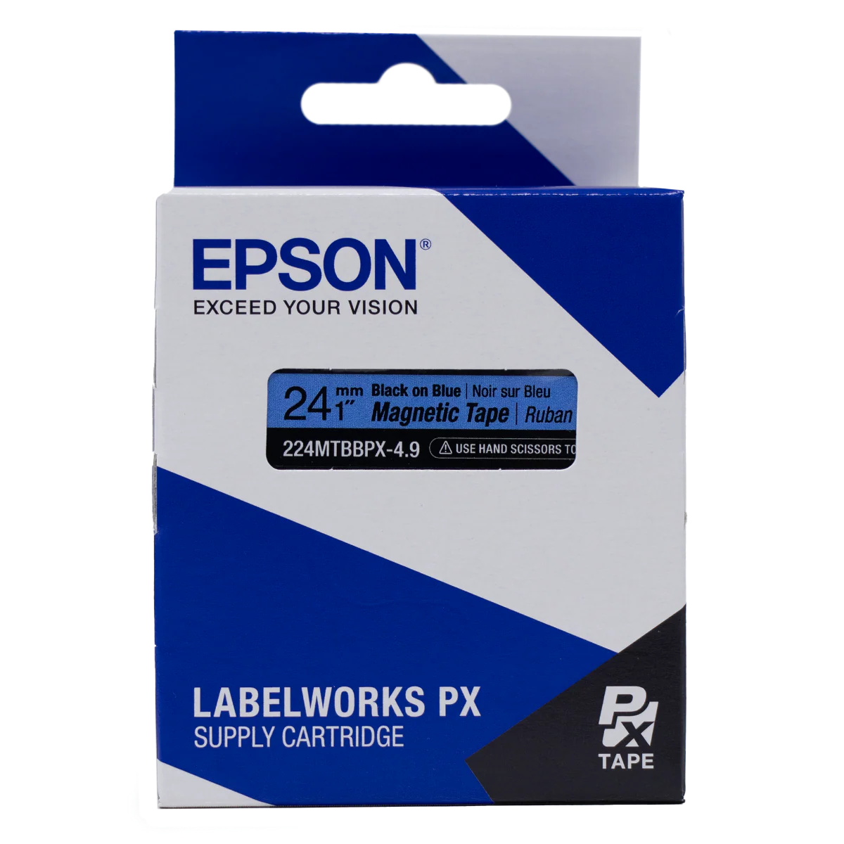 Epson LABELWORKS PX Magnetic 1" (24mm) x 4.9 ft Black on Blue Tape - 224MTBBPX-4.9 - Image 6