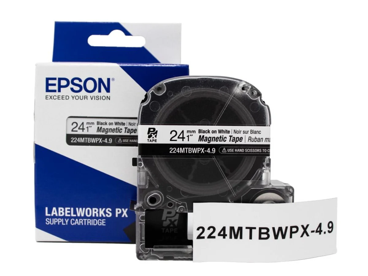 Epson LABELWORKS PX Magnetic 1" (24mm) x 4.9 ft Black on White Tape 5 Pack - 224MTBWPX-4.9-5PK - Image 2