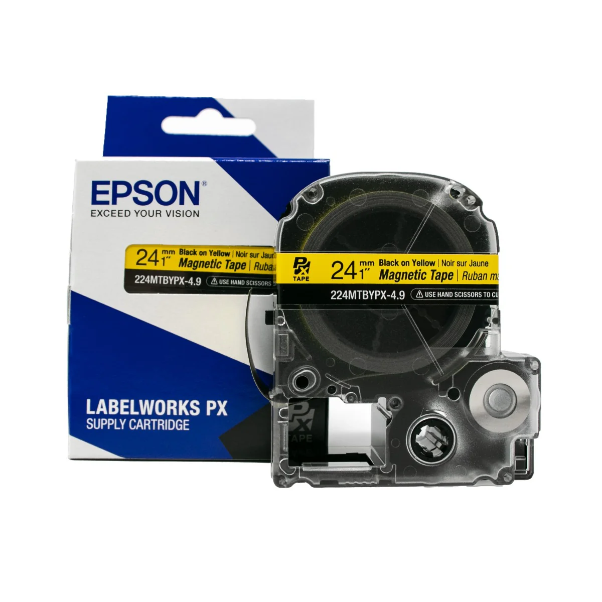 Epson LABELWORKS PX Magnetic 1" (24mm) x 4.9 ft Black on Yellow Tape - 224MTBYPX-4.9 - Image 3