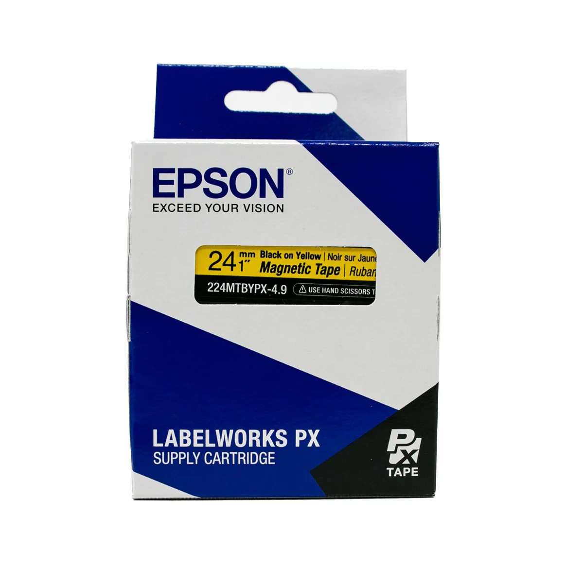Epson LABELWORKS PX Magnetic 1" (24mm) x 4.9 ft Black on Yellow Tape - 224MTBYPX-4.9 - Image 6