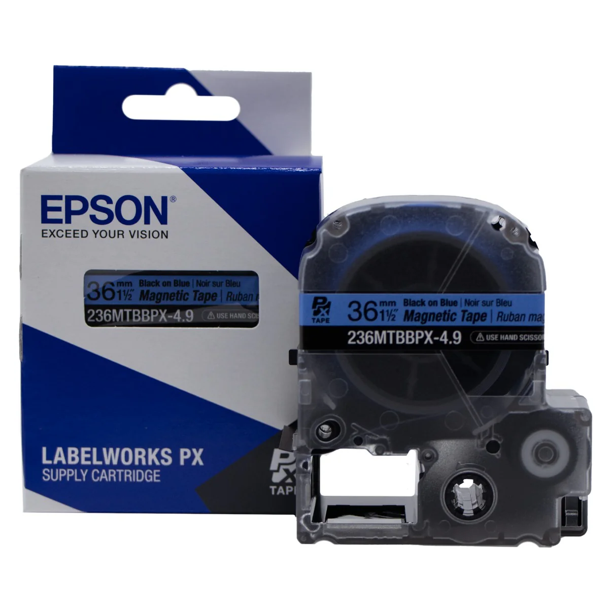 Epson LABELWORKS PX Magnetic 1½" (36mm) x 4.9 ft Black on Blue Tape - 236MTBBPX-4.9 - Image 5