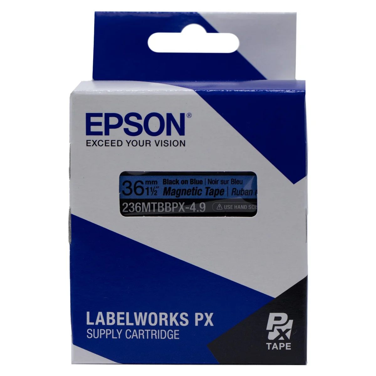 Epson LABELWORKS PX Magnetic 1½" (36mm) x 4.9 ft Black on Blue Tape - 236MTBBPX-4.9 - Image 6