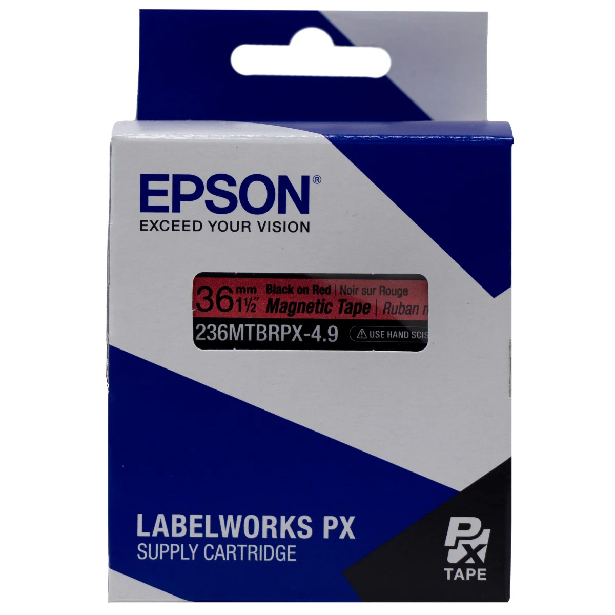 Epson LABELWORKS PX Magnetic 1½" (36mm) x 4.9 ft Black on Red Tape - 236MTBRPX-4.9 - Image 6