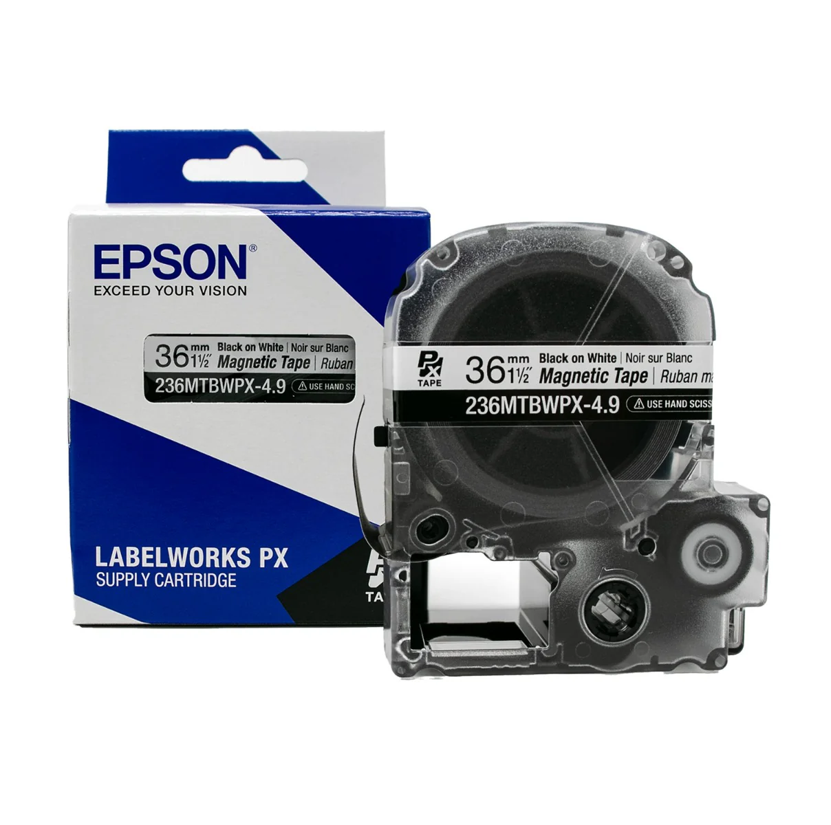 Epson LABELWORKS PX Magnetic 1½" (36mm) x 4.9 ft Black on White Tape - 236MTBWPX-4.9 - Image 2