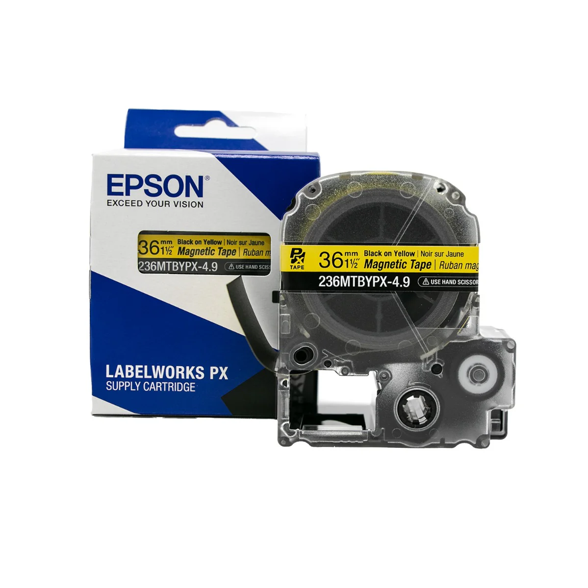 Epson LABELWORKS PX Magnetic 1½" (36mm) x 4.9 ft Black on Yellow Tape - 236MTBYPX-4.9 - Image 3