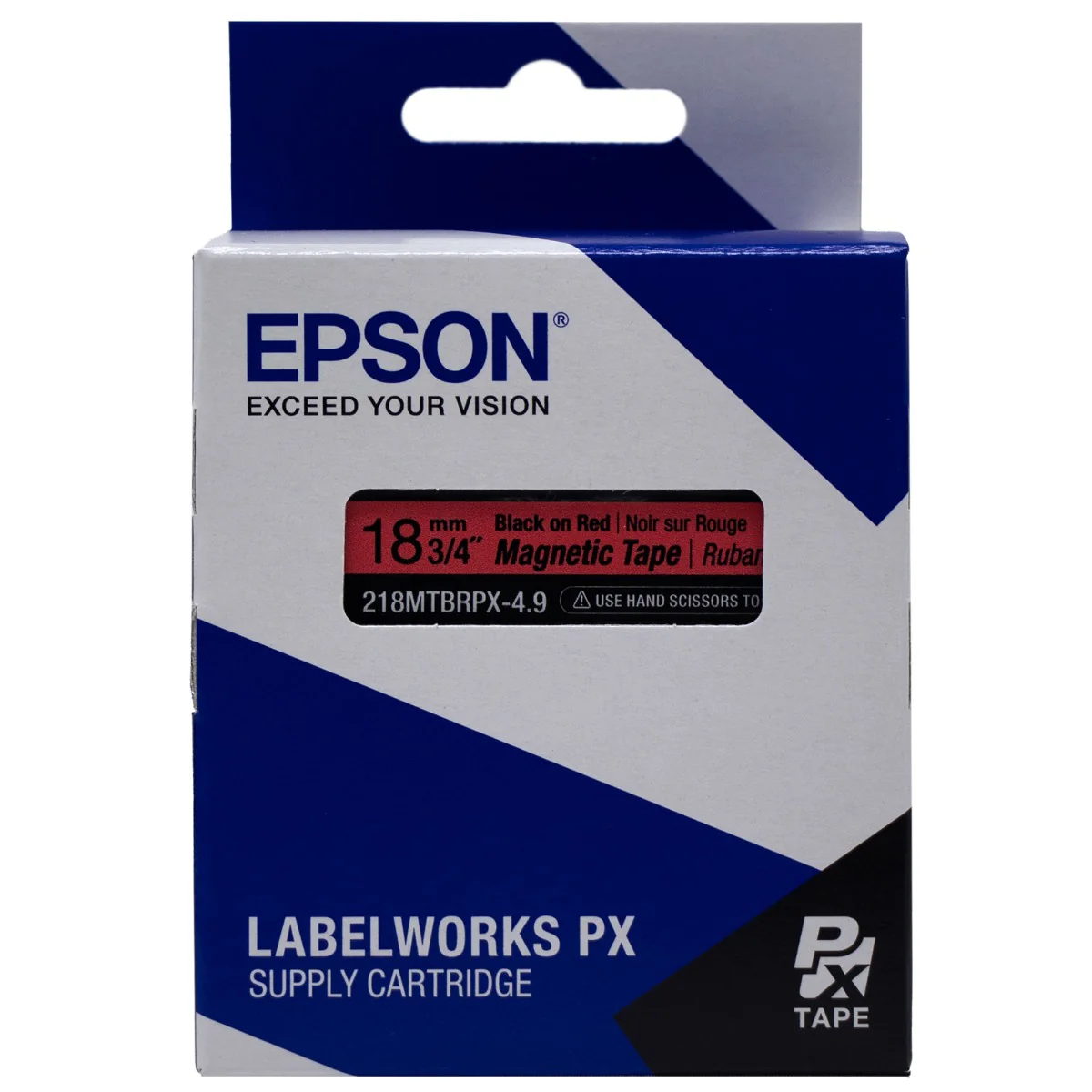 Epson LABELWORKS PX Magnetic 3/4" (18mm) x 4.9 ft Black on Red Tape - 218MTBRPX-4.9 - Image 5