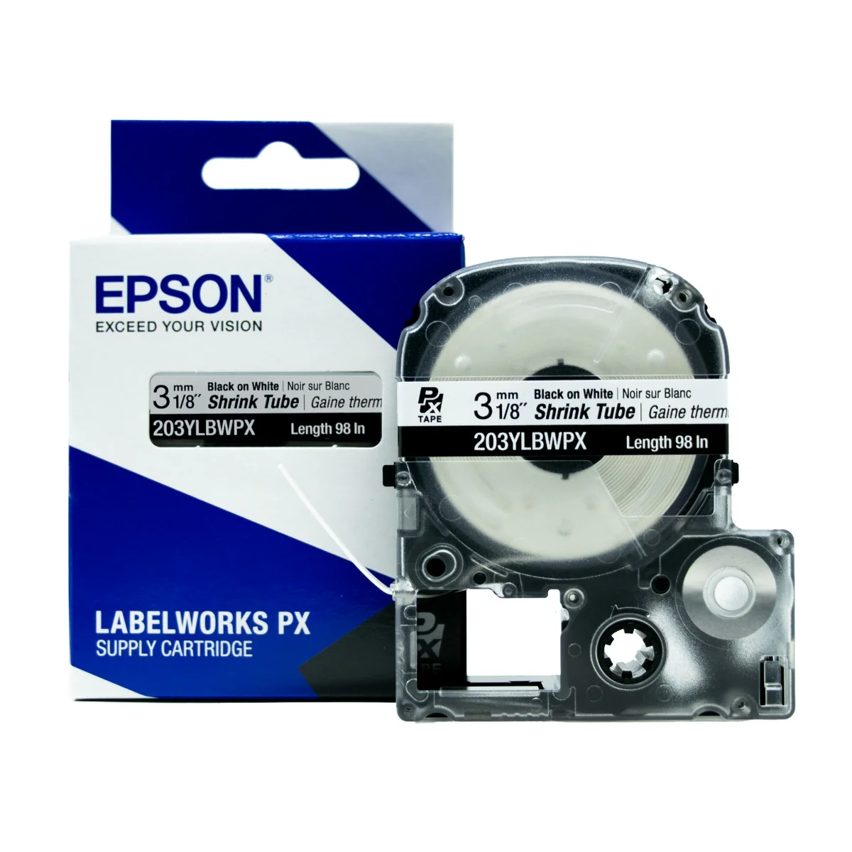 Epson LABELWORKS PX Shrink Tube 1/8" (AWG 16-22) x 98" Black on White Tape 10 Pack - 203YLBWPX-10PK - Image 6