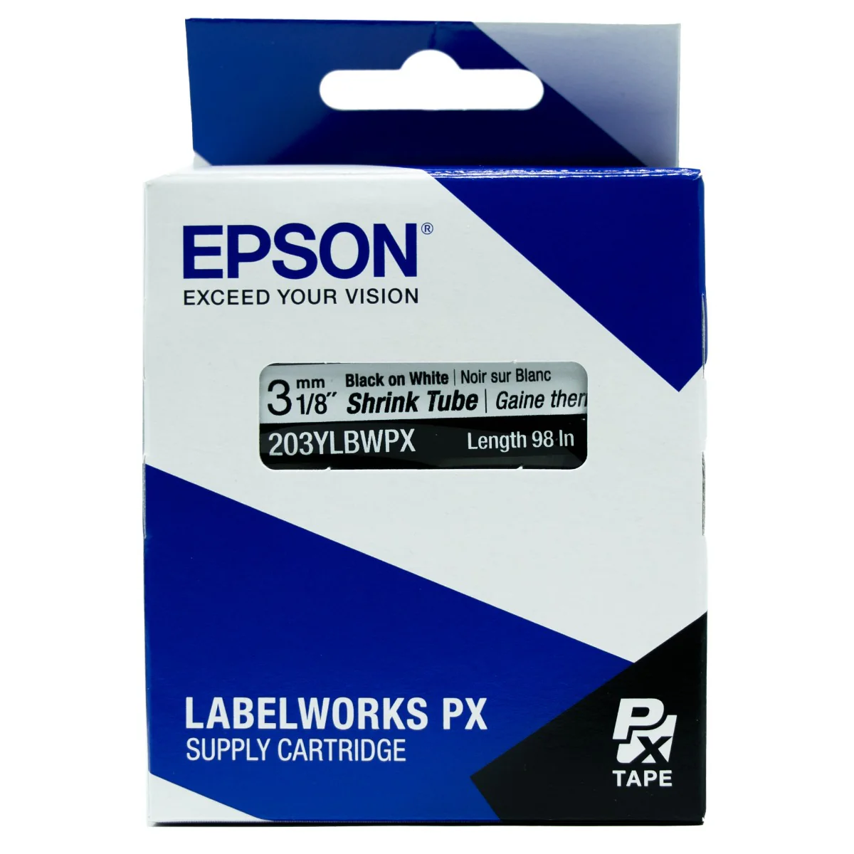Epson LABELWORKS PX Shrink Tube 1/8" (AWG 16-22) x 98" Black on White Tape 10 Pack - 203YLBWPX-10PK - Image 7