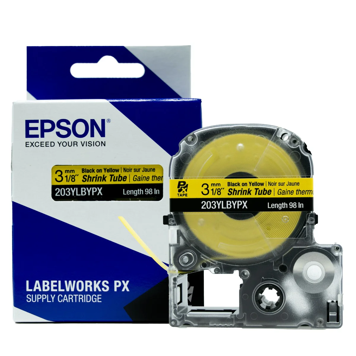 Epson LABELWORKS PX Shrink Tube 1/8" (AWG 16-22) x 98" Black on Yellow Tape - 203YLBYPX - Image 5