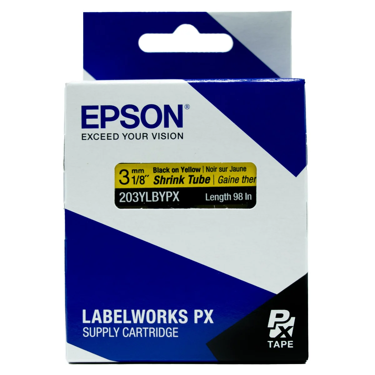 Epson LABELWORKS PX Shrink Tube 1/8" (AWG 16-22) x 98" Black on Yellow Tape - 203YLBYPX - Image 6
