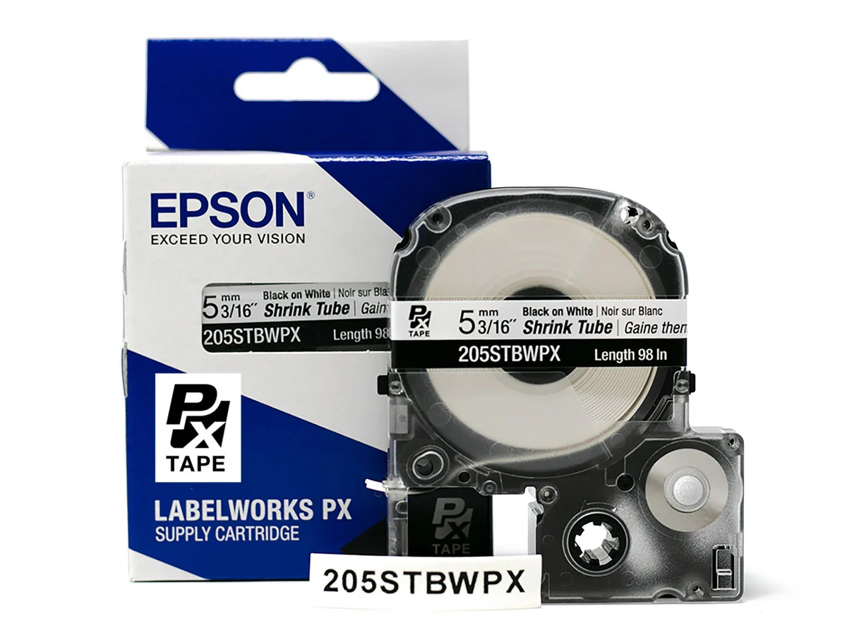 Epson LABELWORKS PX Shrink Tube 3/16" (AWG 8-12) x 98" Black on White Tape 5 Pack - 205STBWPX-5PK - Image 2