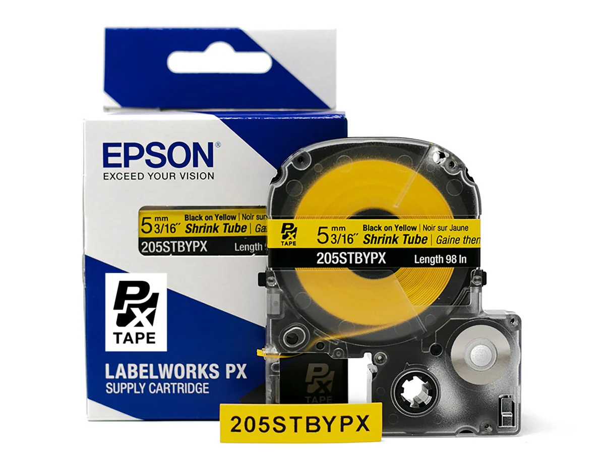 Epson LABELWORKS PX Shrink Tube 3/16" (AWG 8-12) x 98" Black on Yellow Tape 5 Pack - 205STBYPX-5PK - Image 2