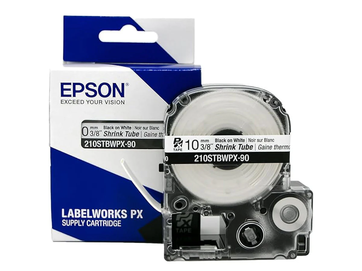 Epson LABELWORKS PX Shrink Tube 3/8" (AWG 4-12) x 90" Black on White Tape - 210STBWPX-90