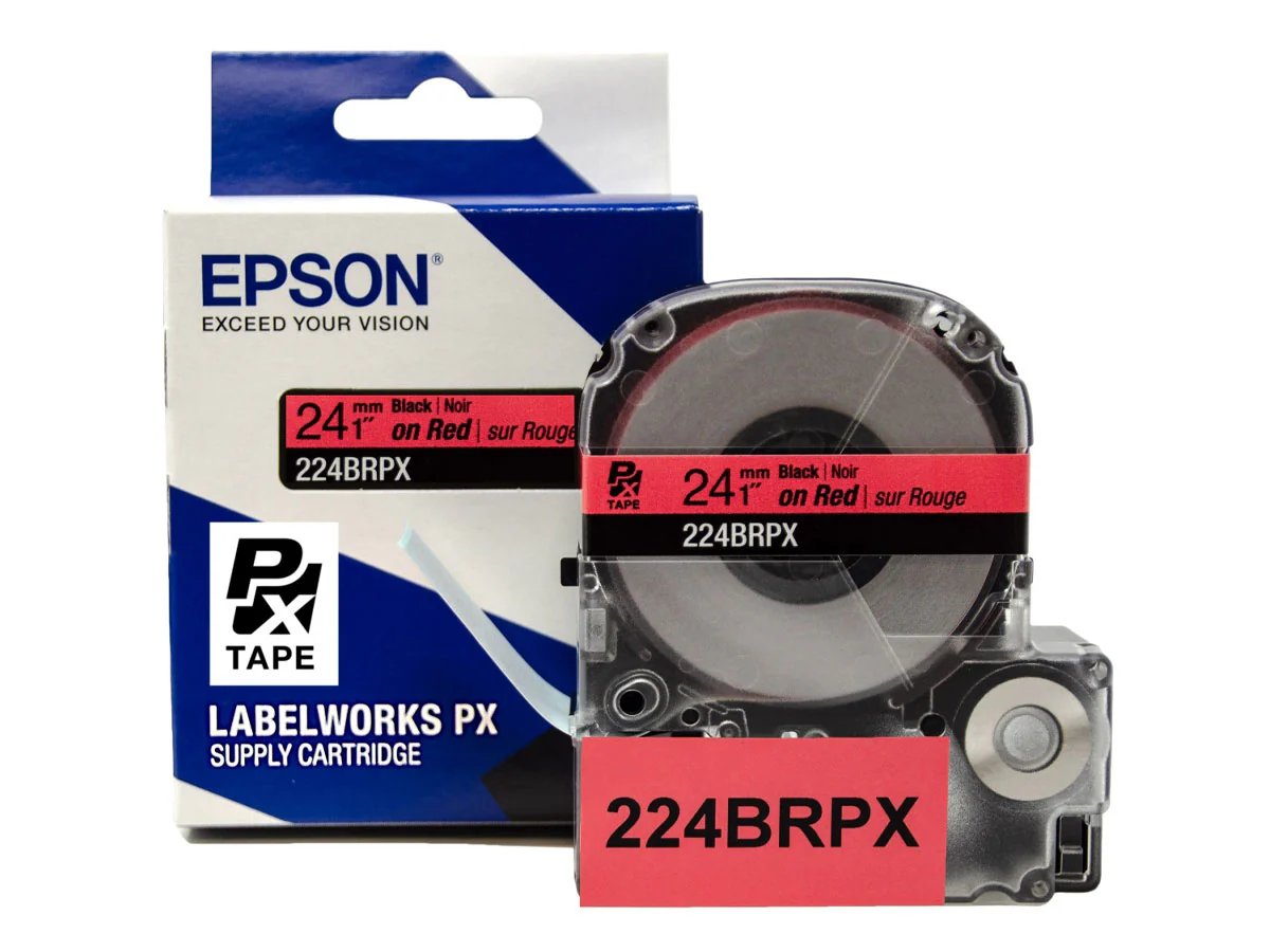 Epson LABELWORKS PX Standard 1" (24mm) x 30 ft Black on Red Tape - 224BRPX