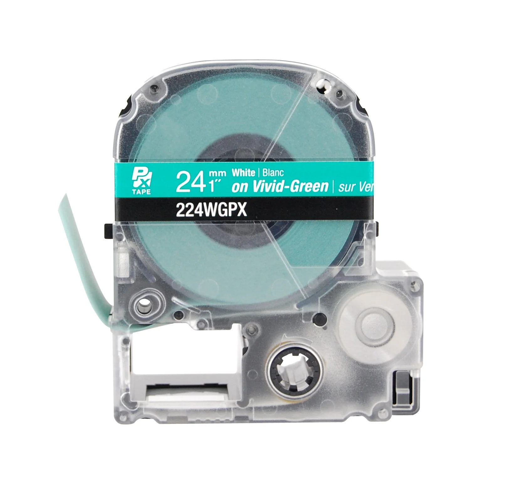 Epson LABELWORKS PX Standard 1" (24mm) x 30 ft White on Vivid-Green Tape - 224WGPX - Image 2