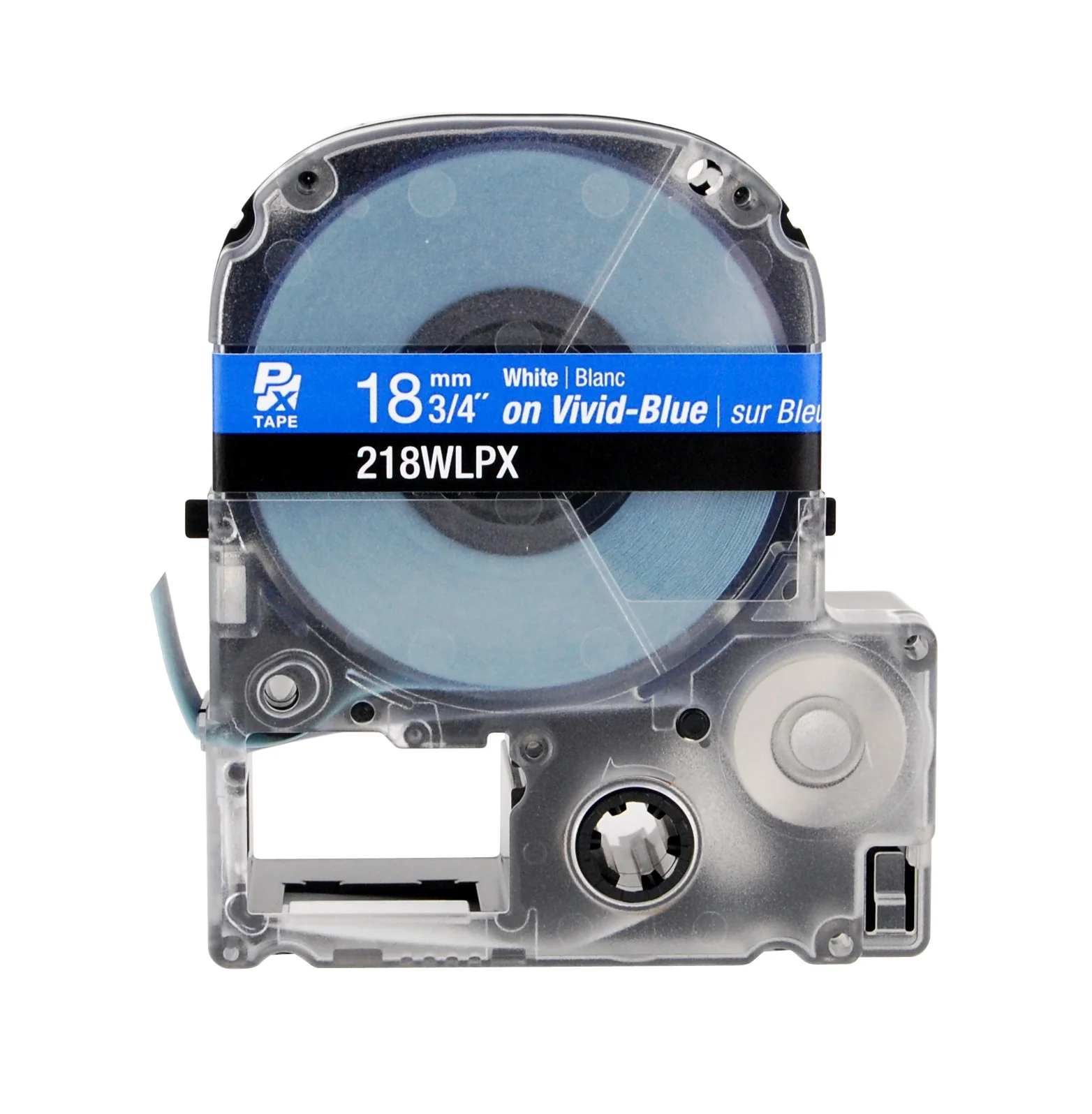 Epson LABELWORKS PX Standard 3/4" (18mm) x 30 ft White on Vivid-Blue Tape - 218WLPX - Image 2
