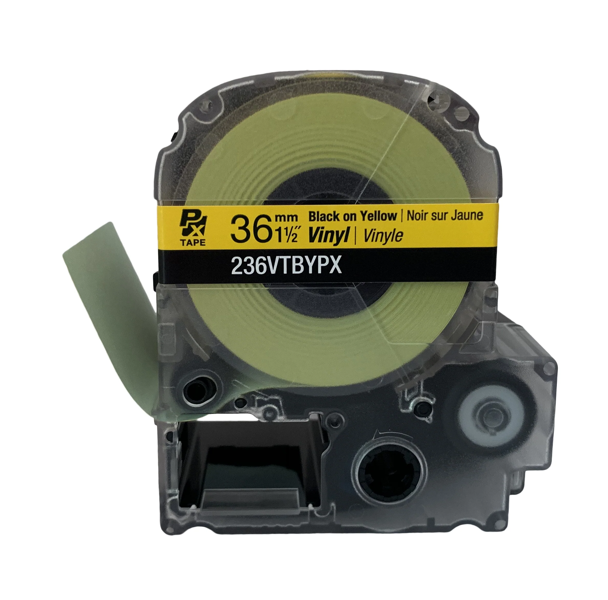 Epson LABELWORKS PX Vinyl 1 1/2" (36mm)  x 22.9 ft Black on Yellow Tape - 236VTBYPX - Image 2