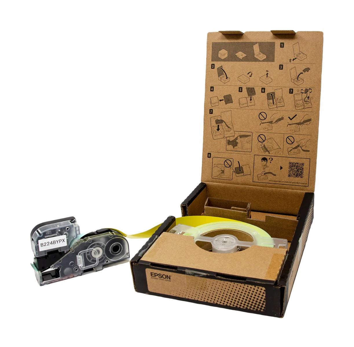 Epson LW-Z Series Bulk Roll - Standard Continuous 1" (24mm) x 147.6 ft Black on Yellow Tape - B224BYPX - Image 2