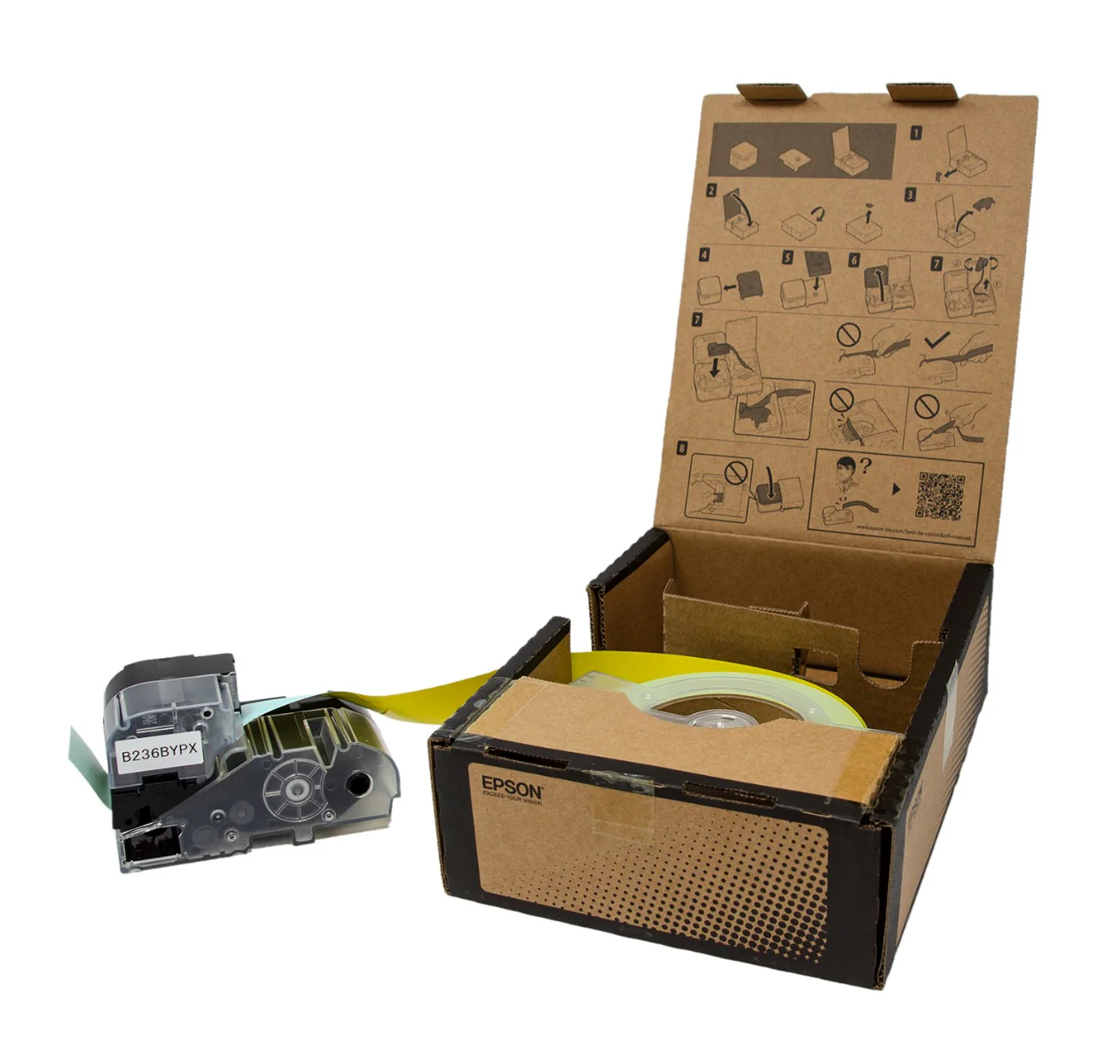 Epson LW-Z Series Bulk Roll - Standard Continuous 1.5" (36mm) x 147.6 ft Black on Yellow Tape - B236BYPX - Image 2