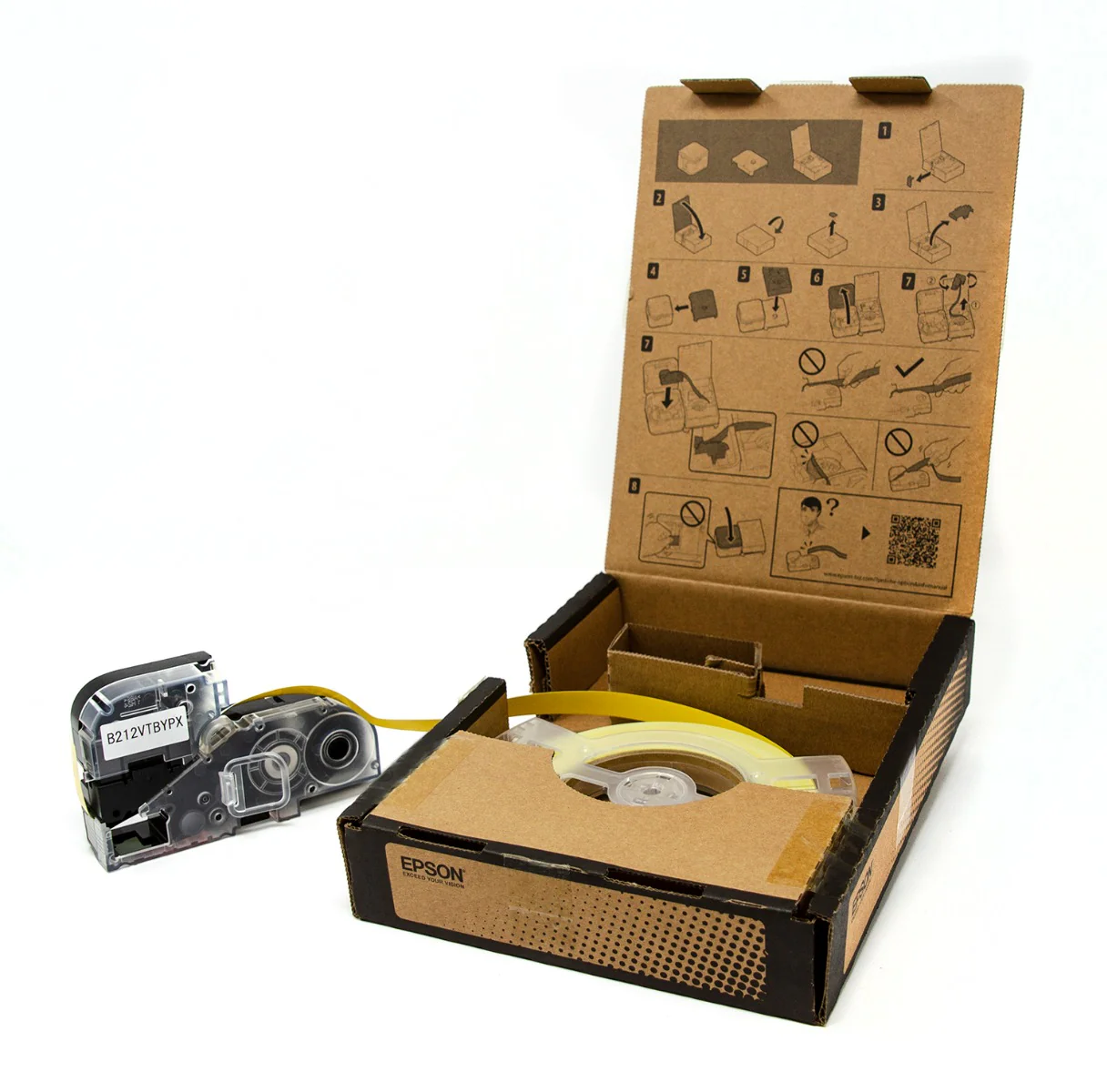 Epson LW-Z Series Bulk Roll - Vinyl Continuous 1/2" (12mm) x 147.6 ft Black on Yellow Tape - B212VTBYPX - Image 2