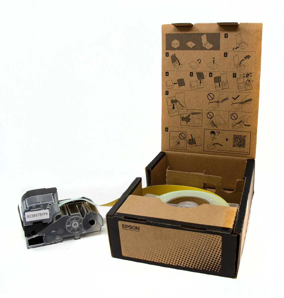 Epson LW-Z Series Bulk Roll - Vinyl Continuous 1.5" (36mm) x 147.6 ft Black on Yellow Tape - B236VTBYPX - Image 2