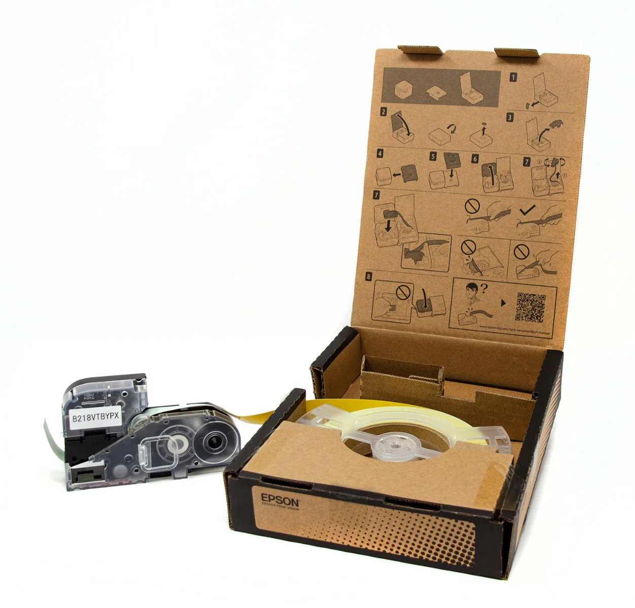 Epson LW-Z Series Bulk Roll - Vinyl Continuous 3/4" (18mm) x 147.6 ft Black on YellowTape - B218VTBYPX - Image 2